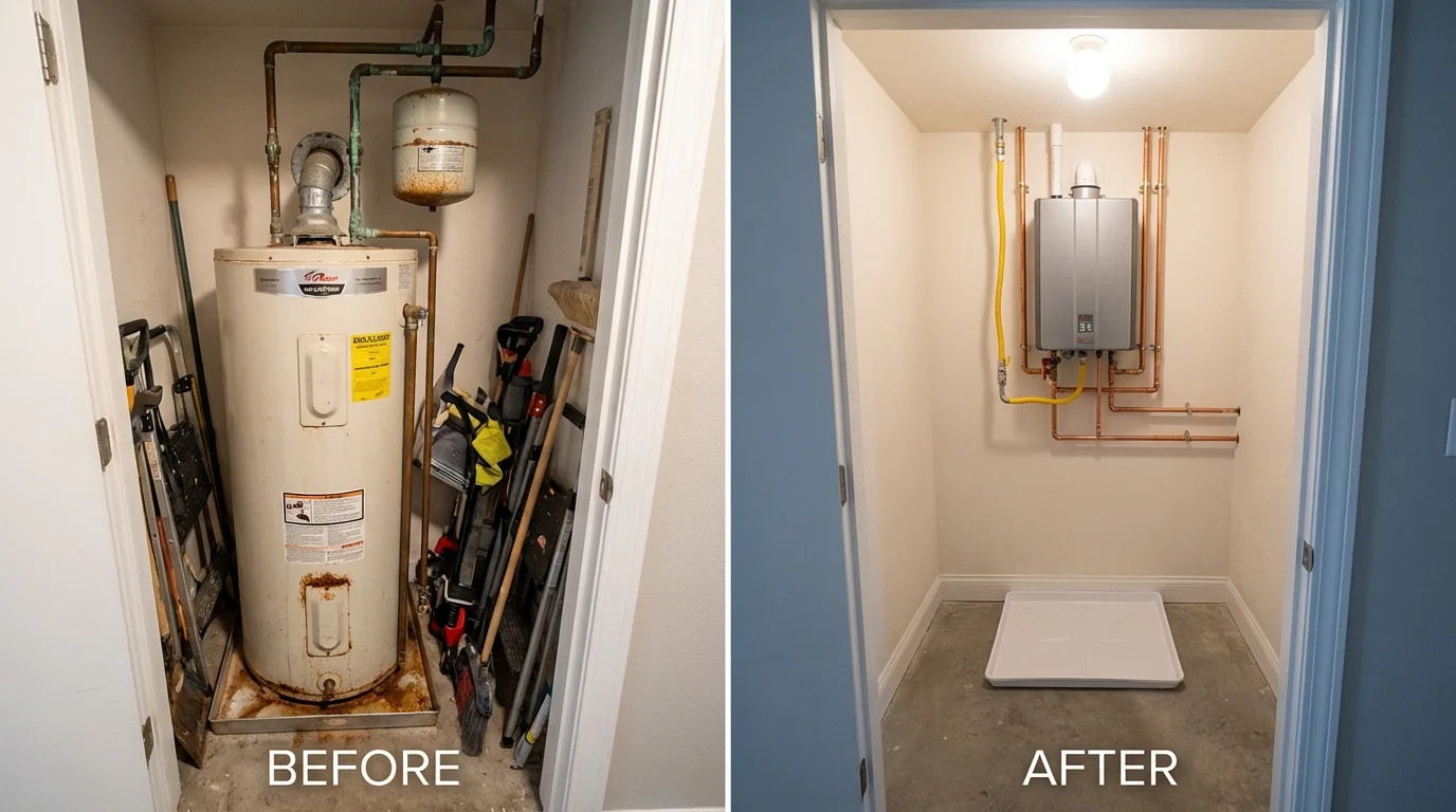 Tank water heater versus wall-mounted tankless unit comparison for San Anselmo, CA homeowners