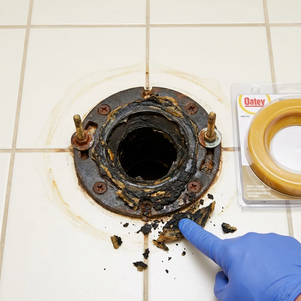Failed wax ring showing water seepage at the base of a toilet in a San Anselmo, CA home