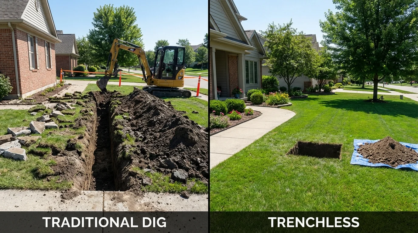 Trenchless sewer repair with minimal yard damage versus traditional excavation in San Anselmo, CA
